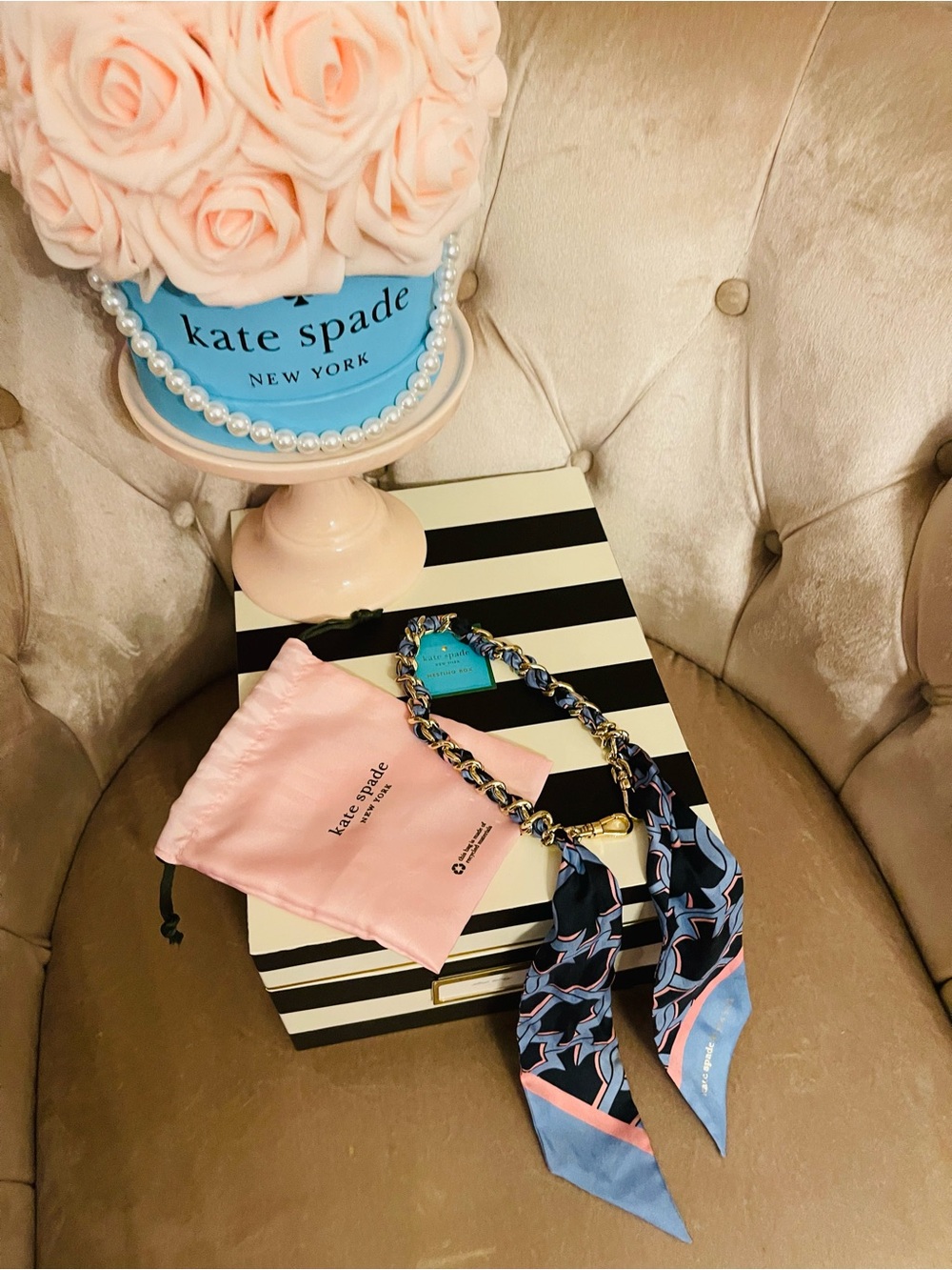 kate spade New York  Blue & Pink Chain bag with silk Scarf